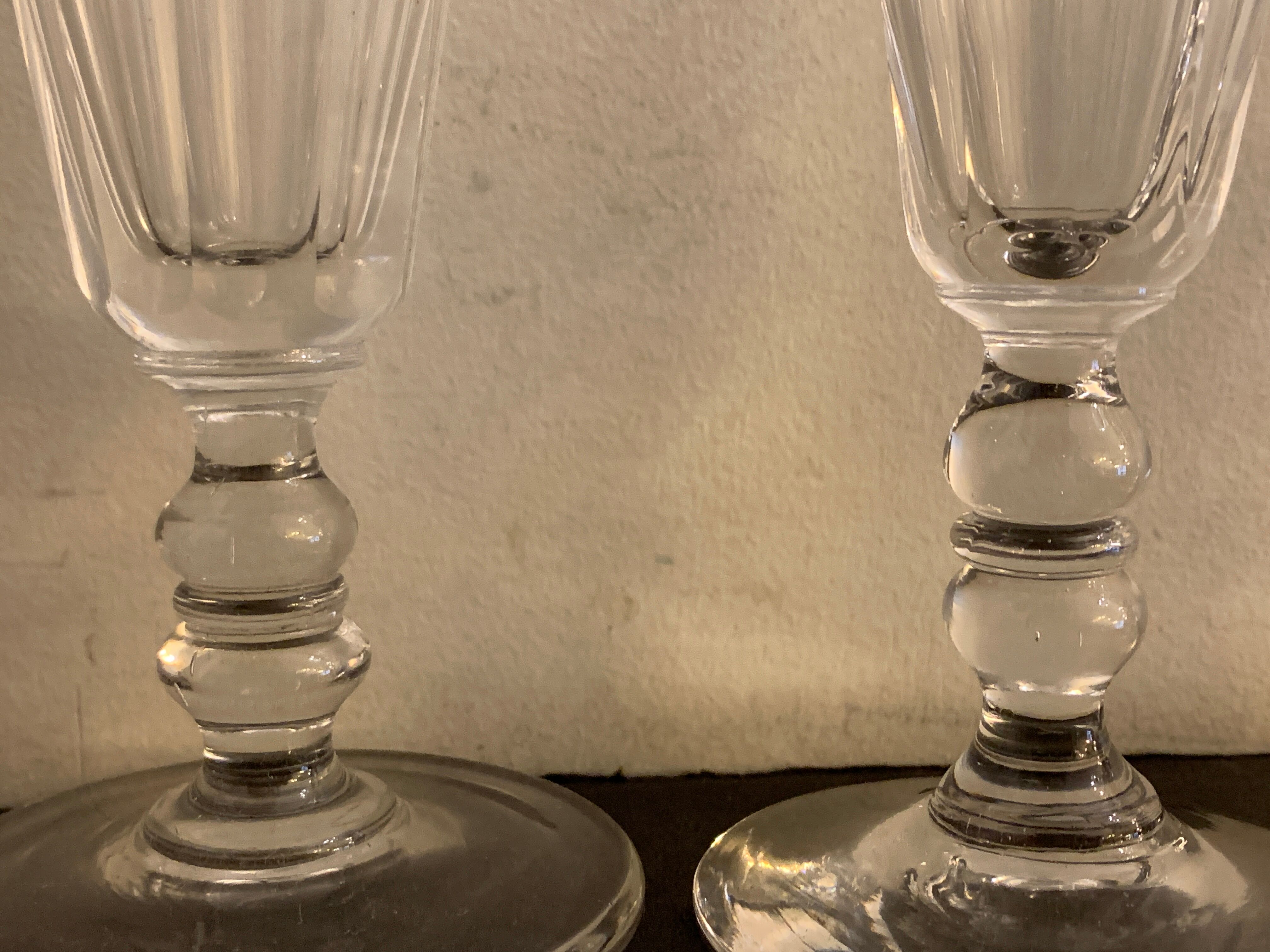 6 antique champagne flutes with cut sides