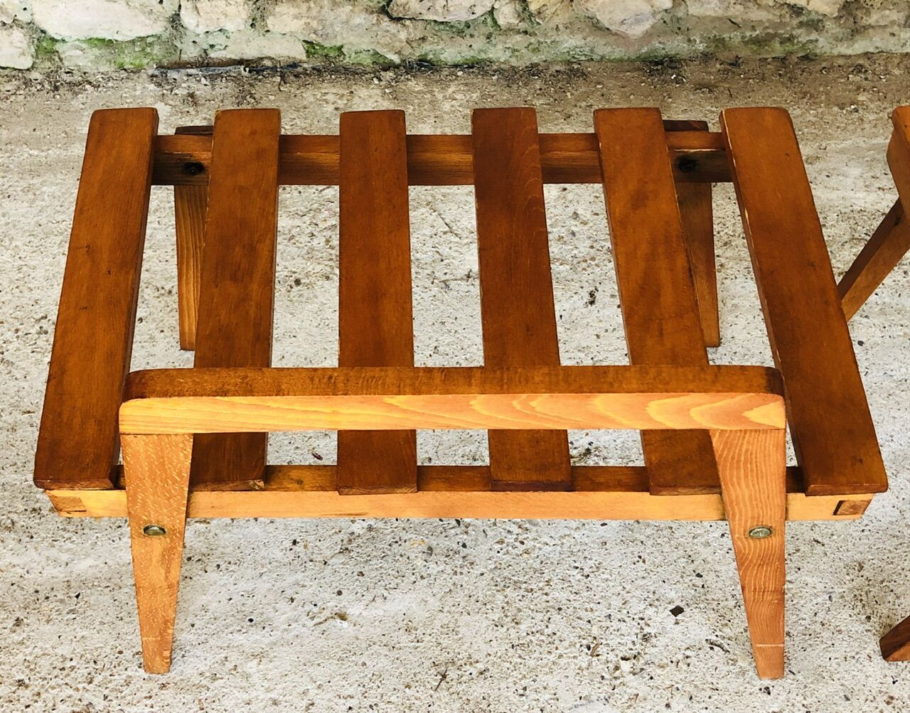 Pair of slatted side tables, Scandinavian style, 60s