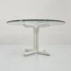 135 cm dining table with thick rounded white wooden legs and glass top, 1980