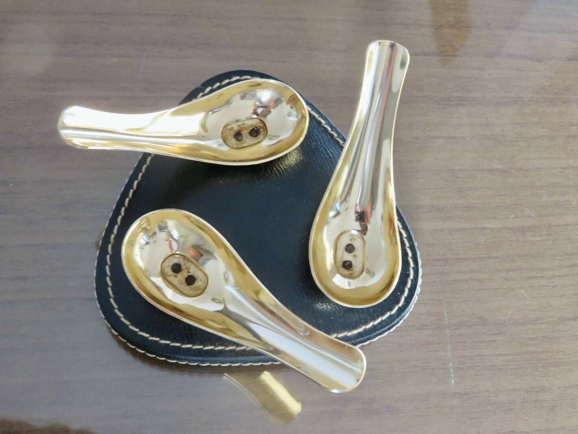 Black leather piped pipe holder with brass, Tremblay edition, Paris