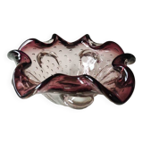Murano empty pocket "Bullicante" organic floral shape. Plum tones. Diam. 17cm