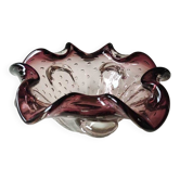 Murano empty pocket "Bullicante" organic floral shape. Plum tones. Diam. 17cm