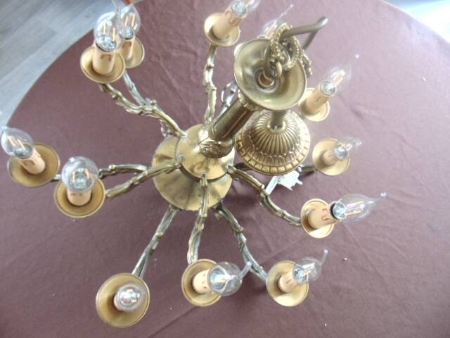 Antique chandelier in bronze and brass – 80 cm – multi-light – electricity