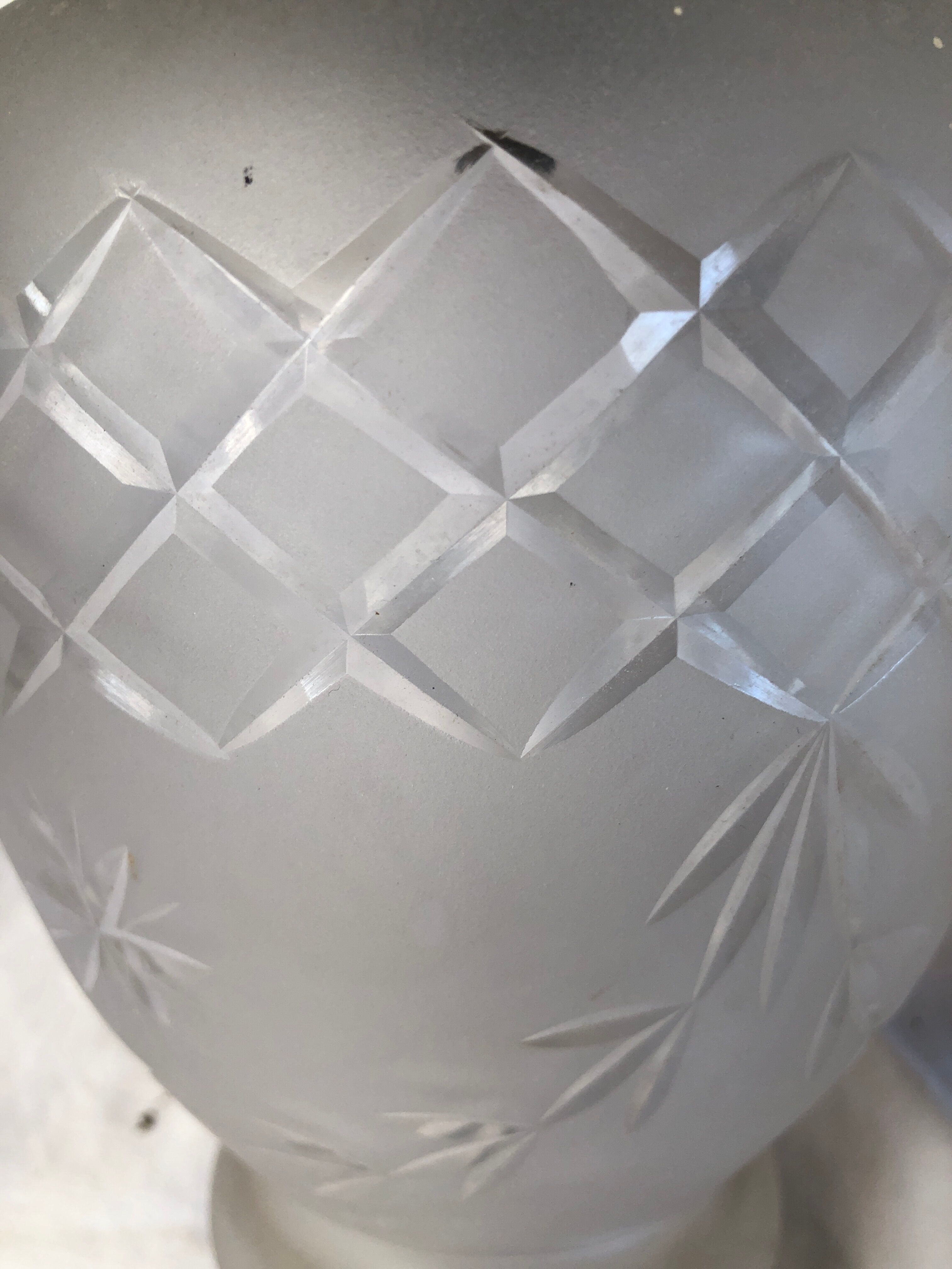 Art deco hanging lamp in cut glass and black metal