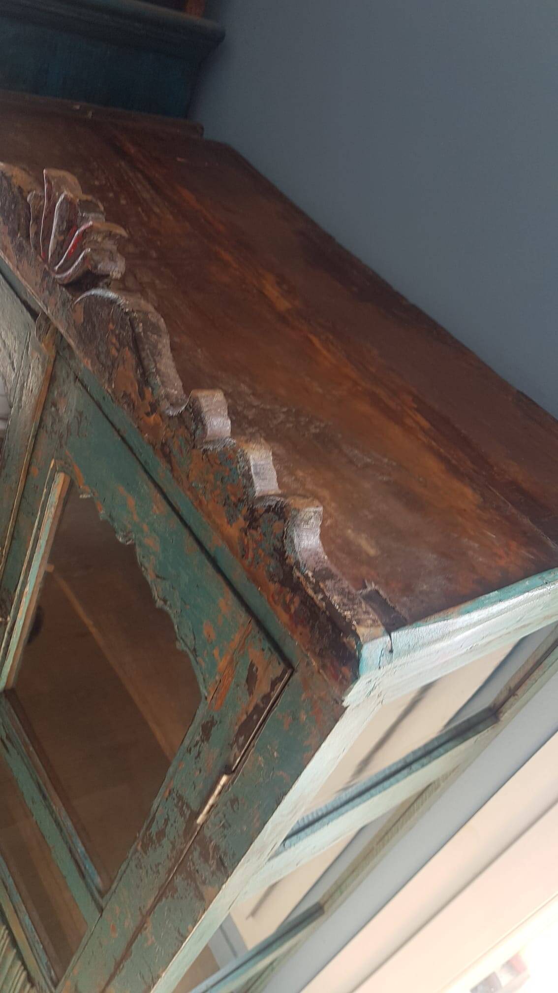 Turquoise glazed lotus furniture in Indian teak and art deco