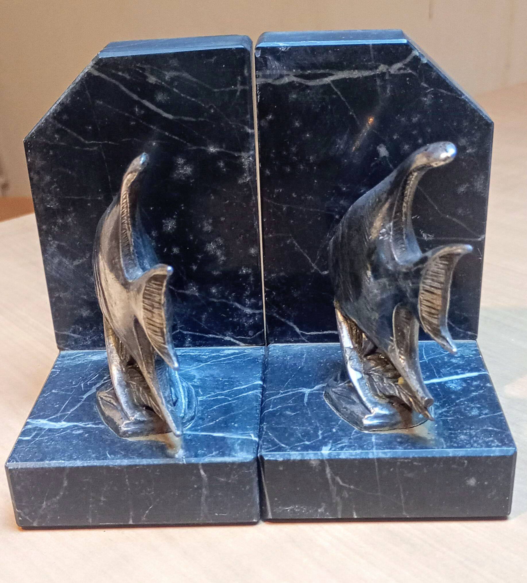 Fish bookends in spelter and marble
