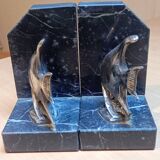 Fish bookends in spelter and marble