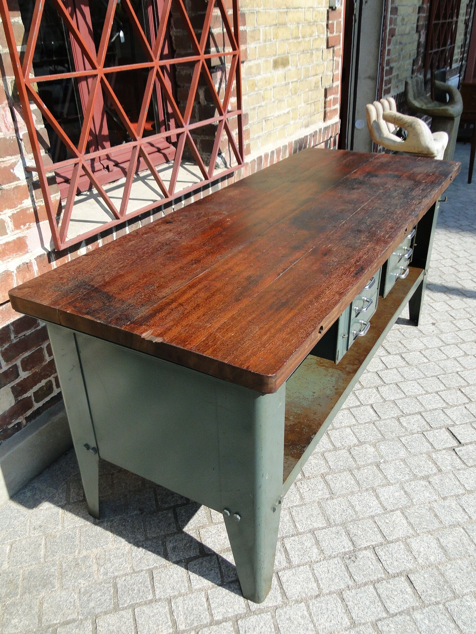 Workbench metal and mahogany 1960