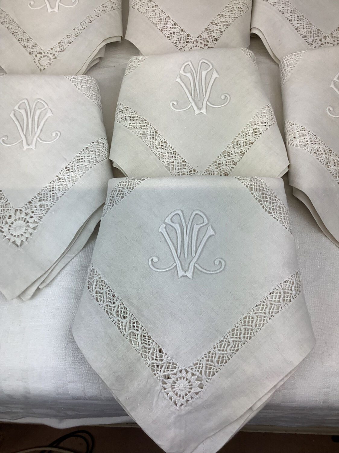 6 Antique Linen Napkins monogram