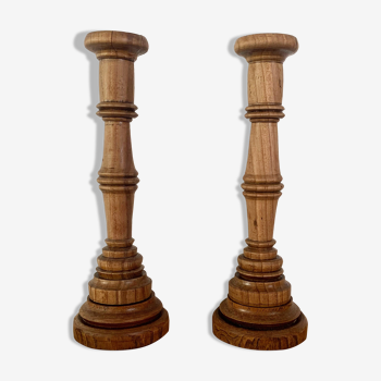 Paire de chandeliers vintage en bois