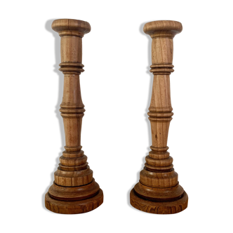 Pair of vintage wooden candlesticks