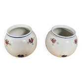 Paire vase boule ancien st clément céramique blanche decor fleurs vint