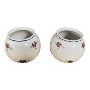 Pair of antique st clément round vases white ceramic flower decor vintage