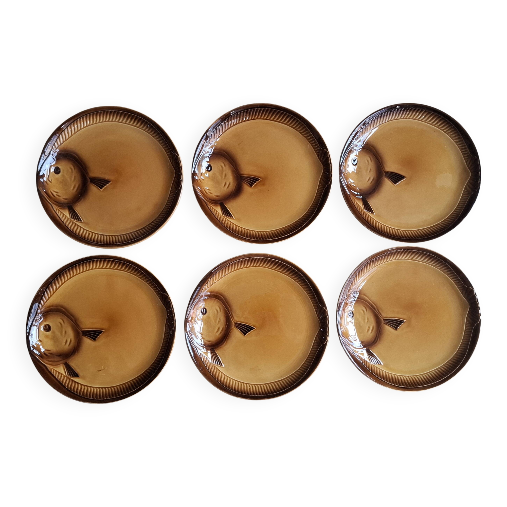 Set of 6 fish plates from Moulin des Loups
