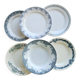 Mismatched vintage flat plates in ironstone - Blue/green decor