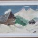 Tableau naïf, paysage de montagne sous la neige.