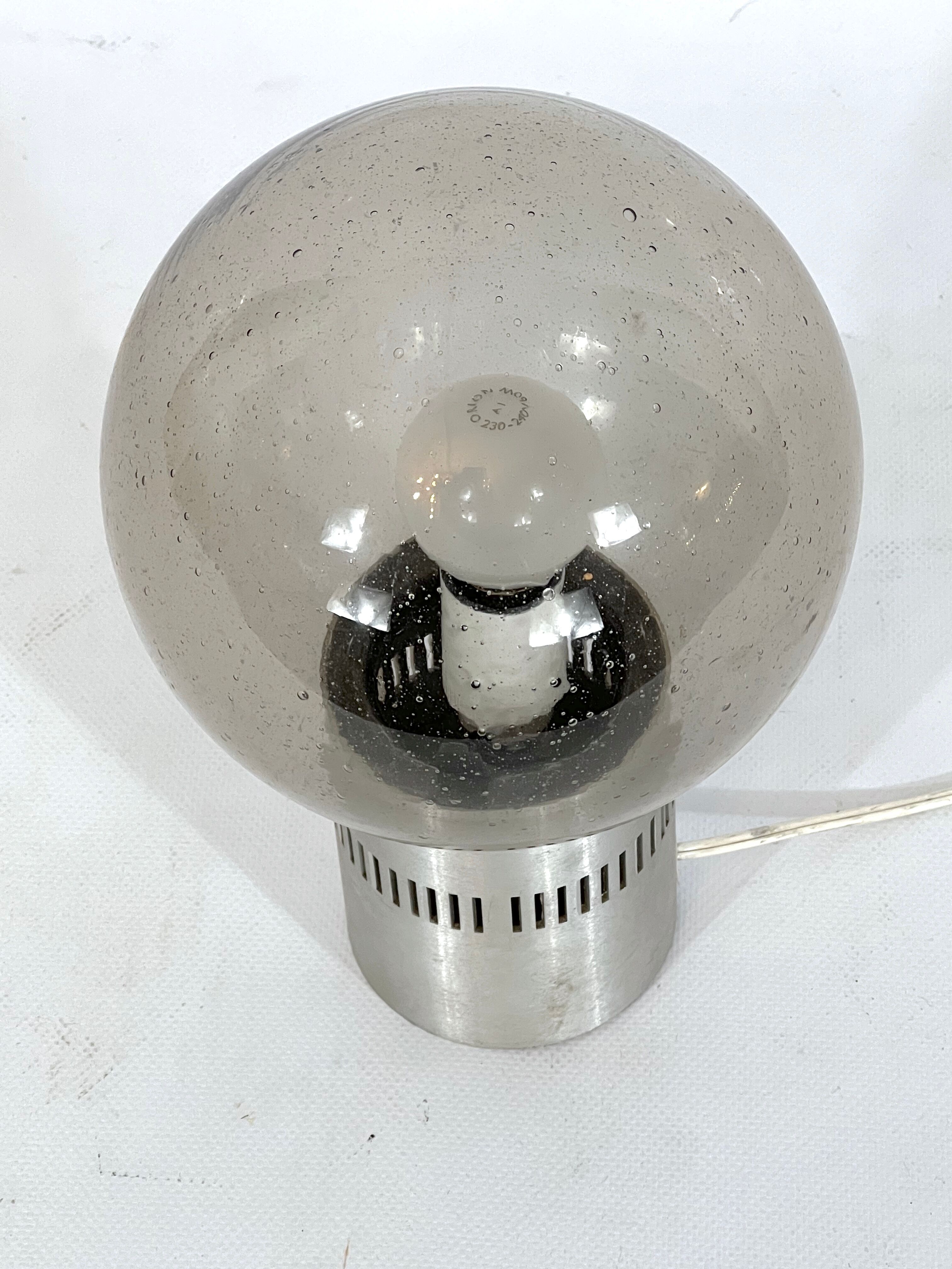 Stilux Milano, Mid-century aluminum and bullicante glass table lamp