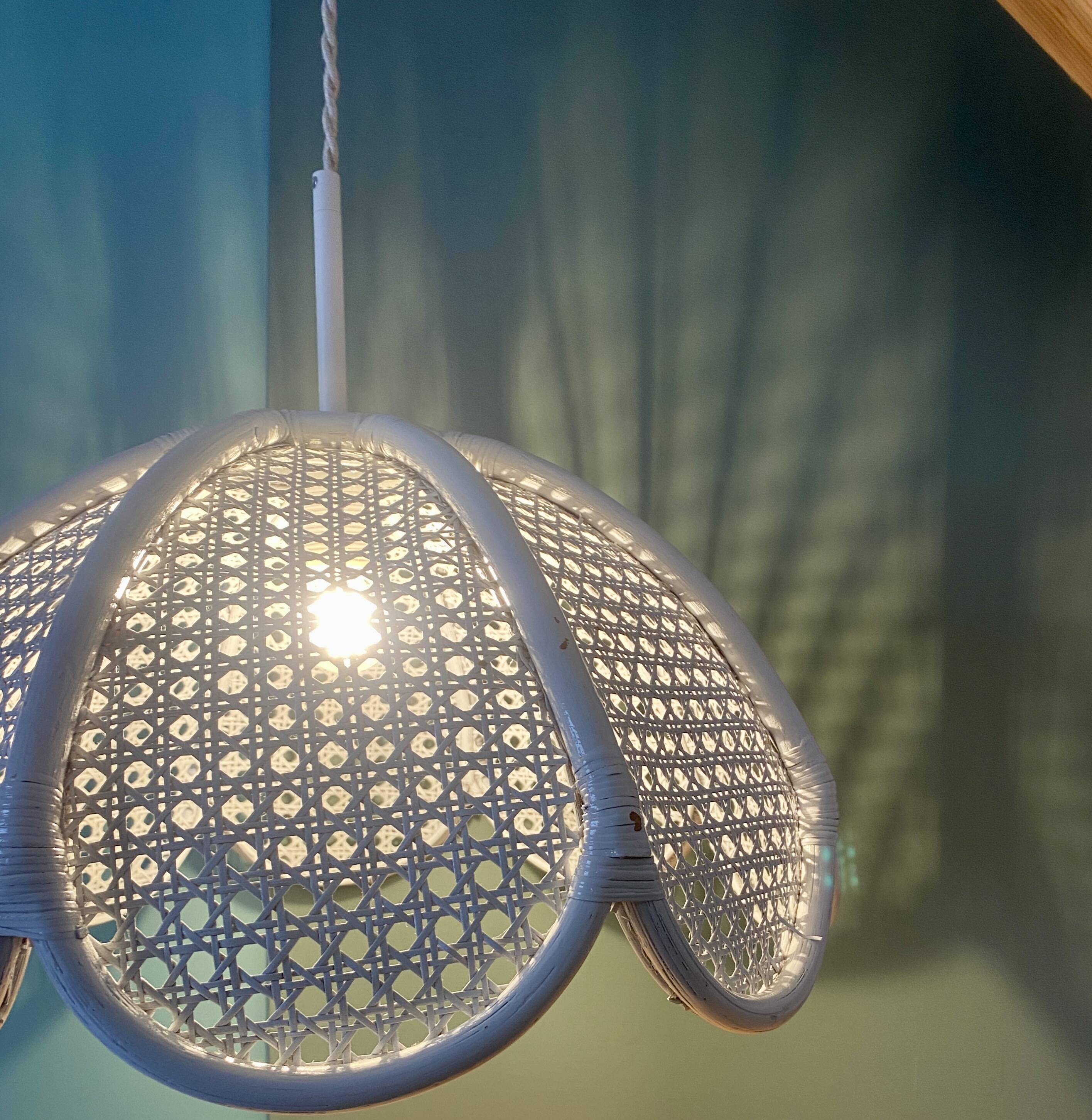 Vintage lampshade suspension in natural material, rattan and cane