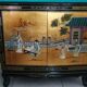 Buffet of black and gold laqué Chinese storage with relief subjects decorated flowers painted birds