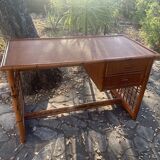 Desk and armchair rattan and vintage bamboo