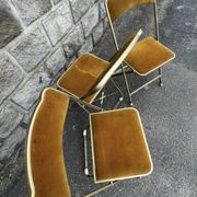 3 antique folding opera chairs in golden velvet and brass