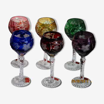 Ensemble de 6 verres à pied en cristal signés Cristallerie de Lemberg