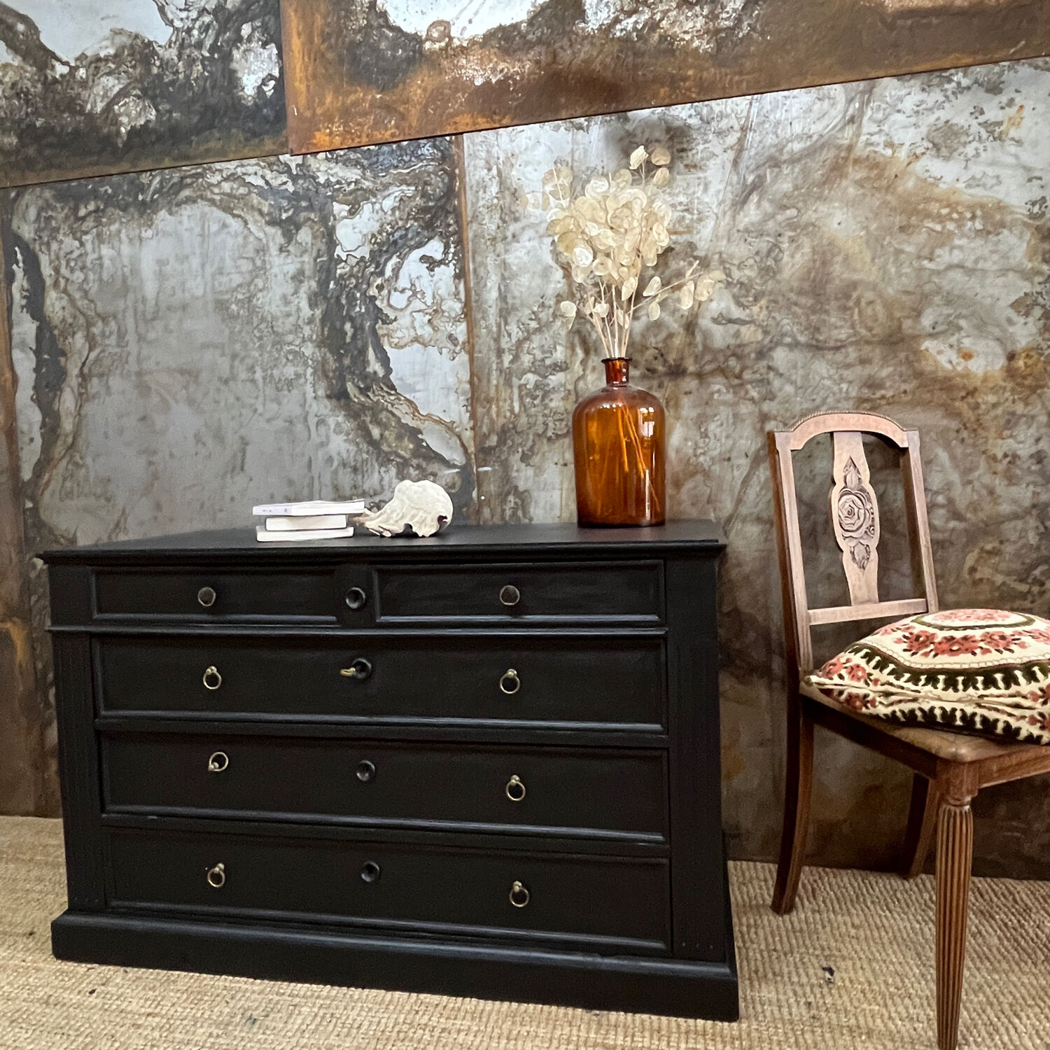 Black velvet empire chest of drawers