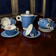 Service à café vintage Digoin Sarreguemines – 9 personnes – Bleu & fle