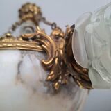 Art Deco alabaster and bronze chandelier, 7-light fixture