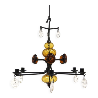 Glass chandelier, Erik Höglund, For Boda Glasbruk & Smide, Sweden, 1970