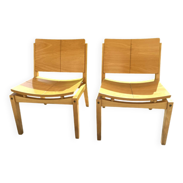 Pair of beech armchairs from the 1980s.