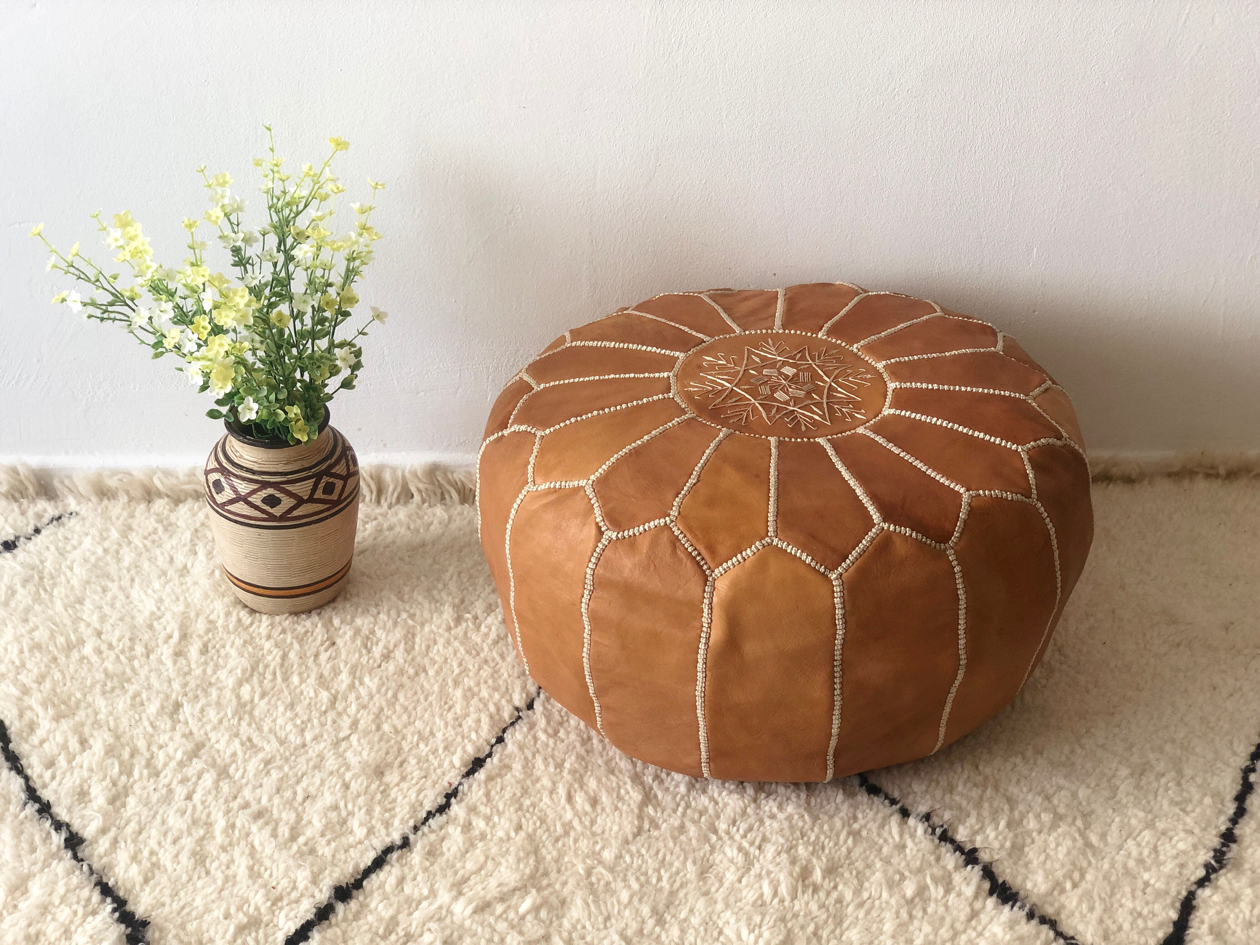 Natural leather pouf from The Ottoman style of Morocco