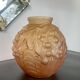 French Art Deco ball vase in orange-pink frosted molded glass - 1930 France