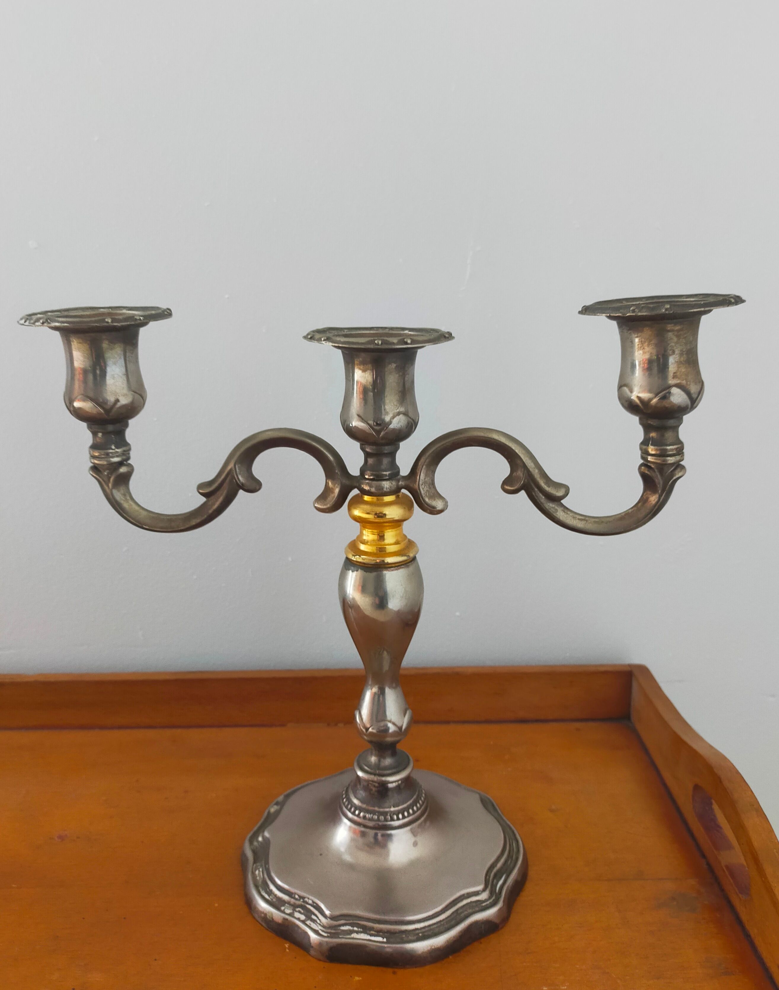 Pair of silver metal candlesticks