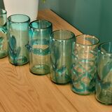 6 orangeade glasses in bubbled blown glass color duck blue