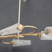 Vintage brass chandelier, moulded glass tulip lampday, circa 1950