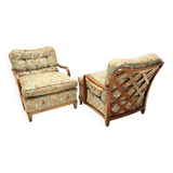 Paire de fauteuils en tissu vert olive de Paolo Buffa avec structure en noyer