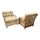Pair of Olive Green Fabric Armchairs by Paolo Buffa with Walnut Frame