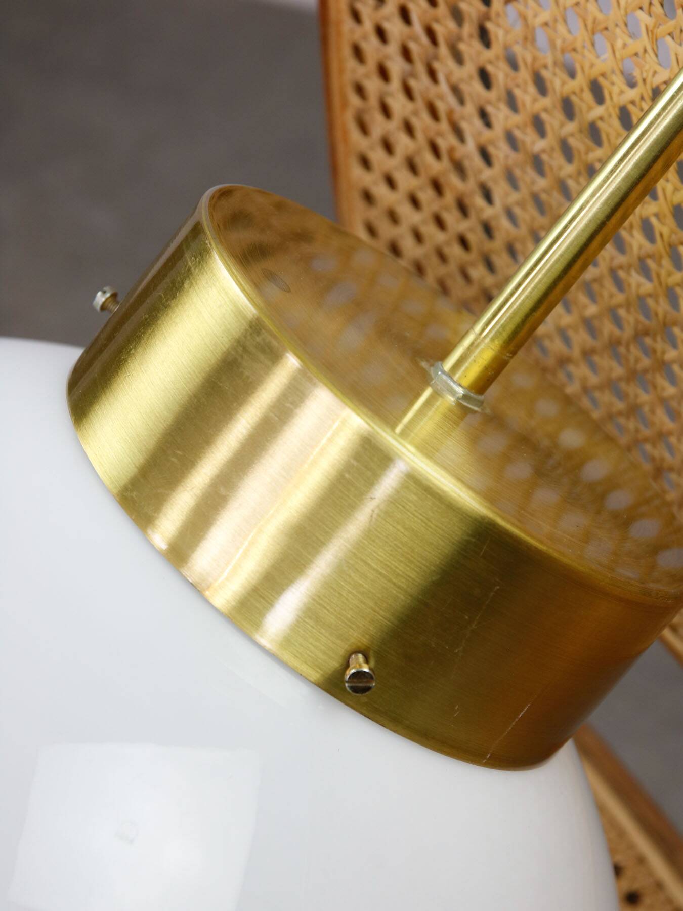 Big Mid-Century Italian Opaline & Brass Globe Pendant Lamp