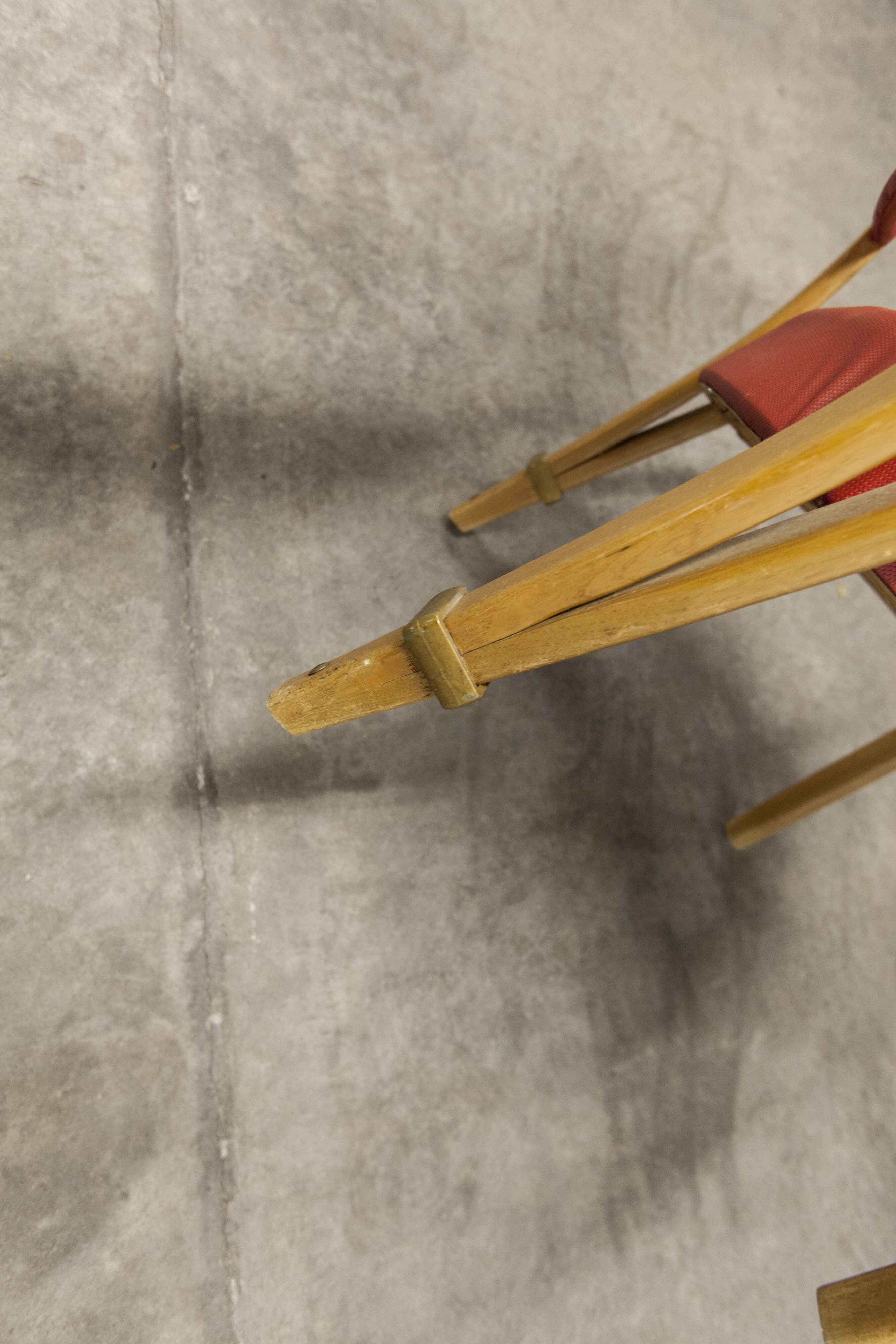 Bow wood armchair by Hugues Steiner 1960 red