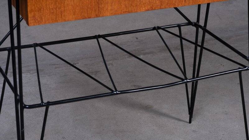 Mid-Century Modern Danish Teak Bedside Table with Metal Frame, 1960s