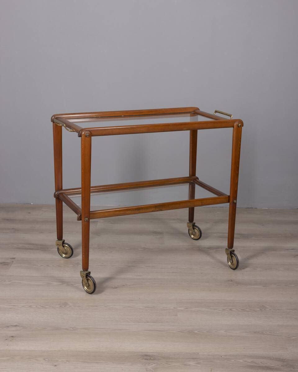 VINTAGE 1960S FOOD TROLLEY IN WOOD AND GLASS, ITALIAN DESIGN