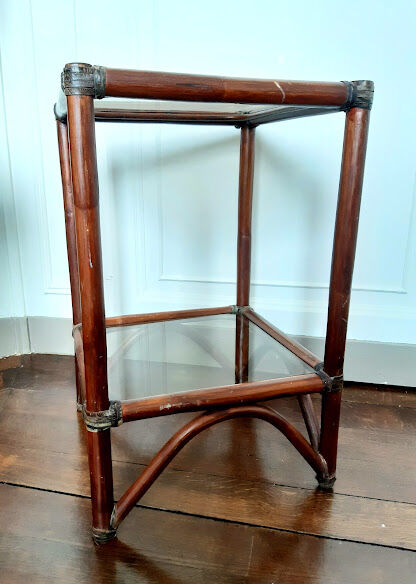 Rattan shelf and smoked glass 1970