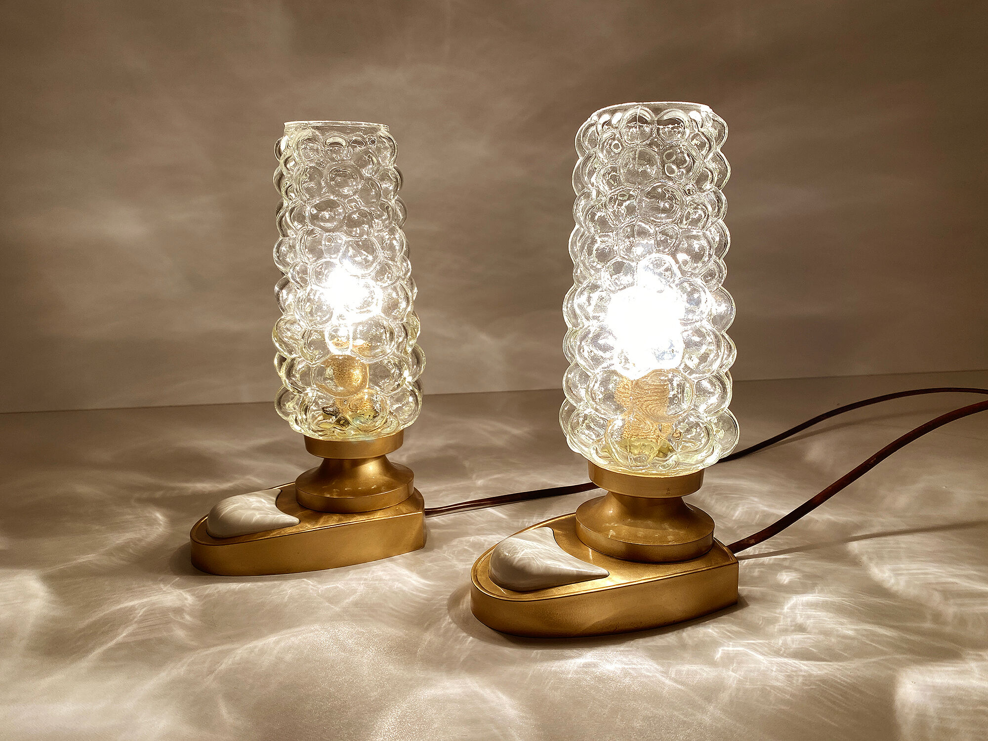 Pair of vintage table lamps, bubble glass, 70s
