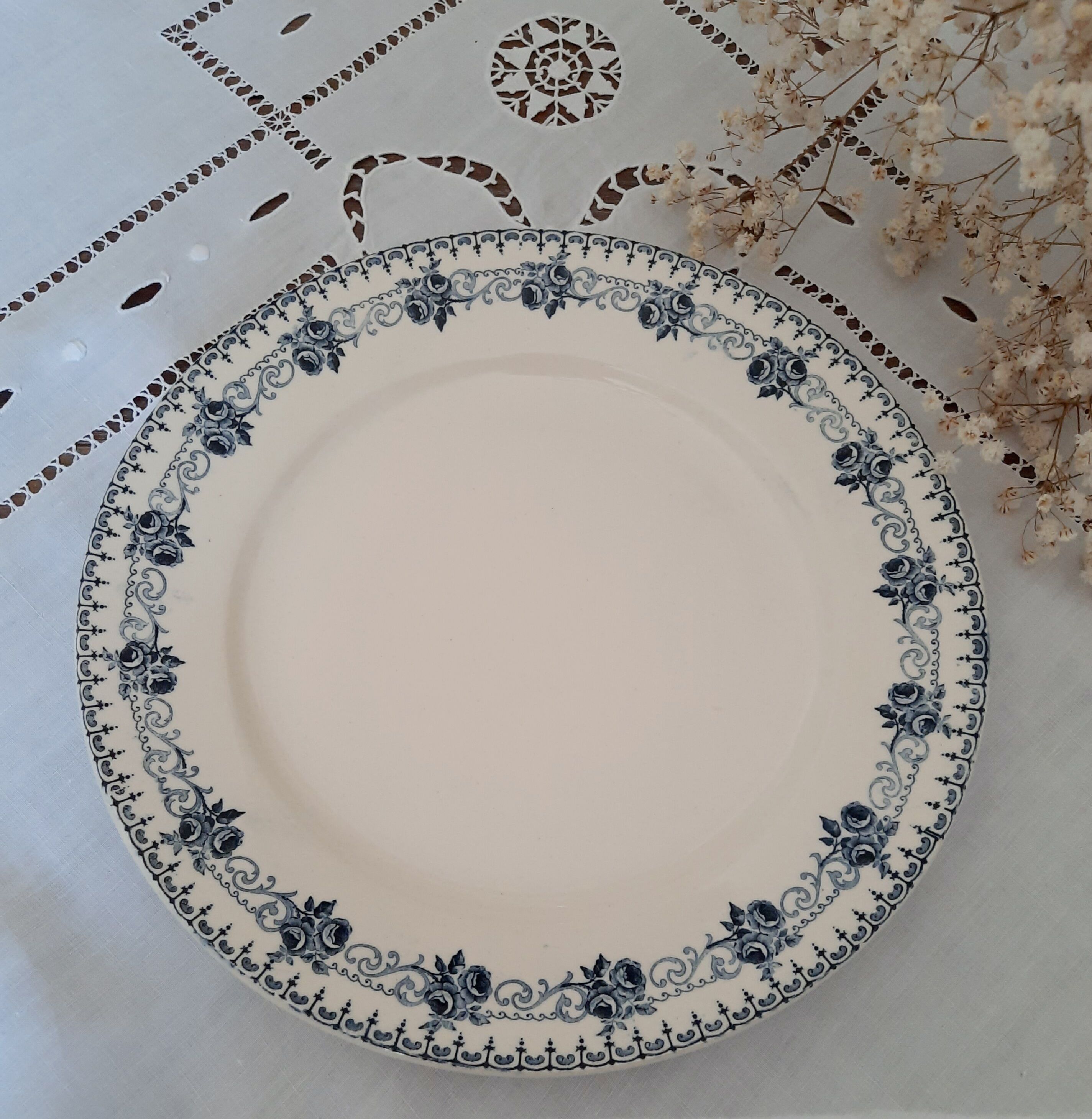 6 old flat plates mismatched iron earth