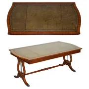 Grande Table Basse Vintage en Cuir Vert Chasseur