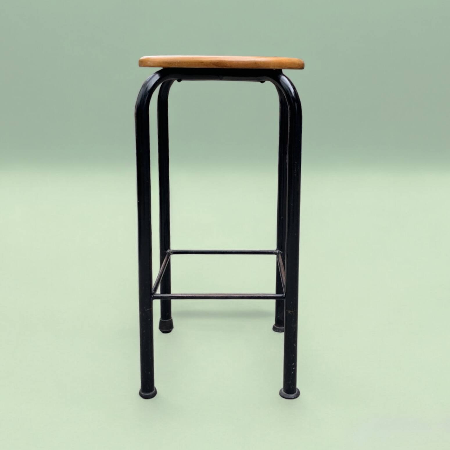 Vintage industrial stool in wood and metal