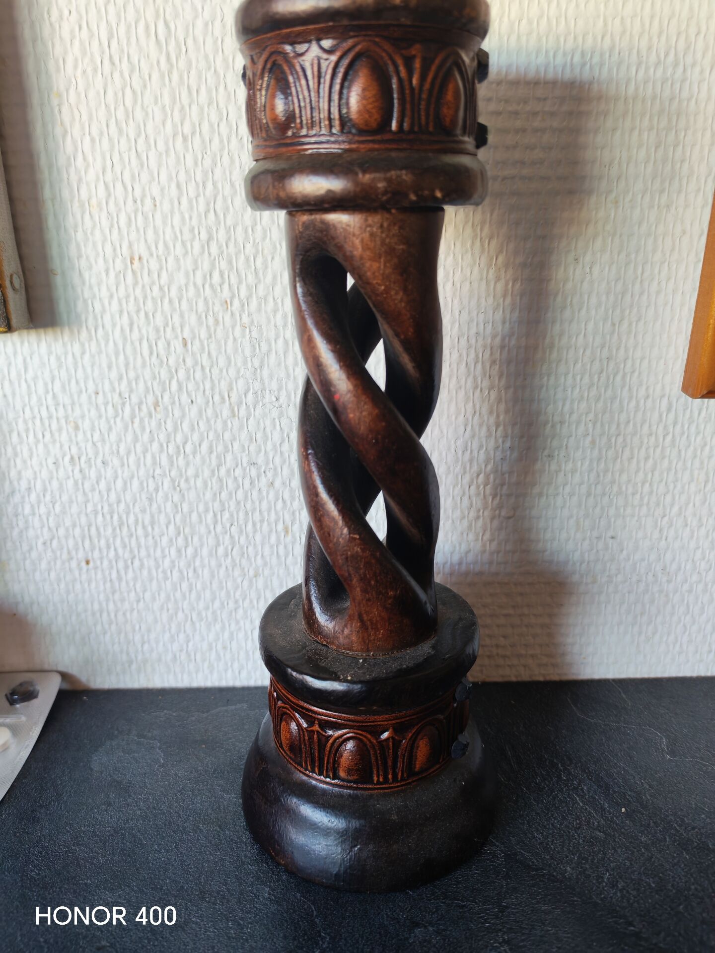 Vintage twisted wooden candlestick