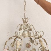 Hand-forged vintage pendant lamp with porcelain roses, Denz Neheim Hüsten