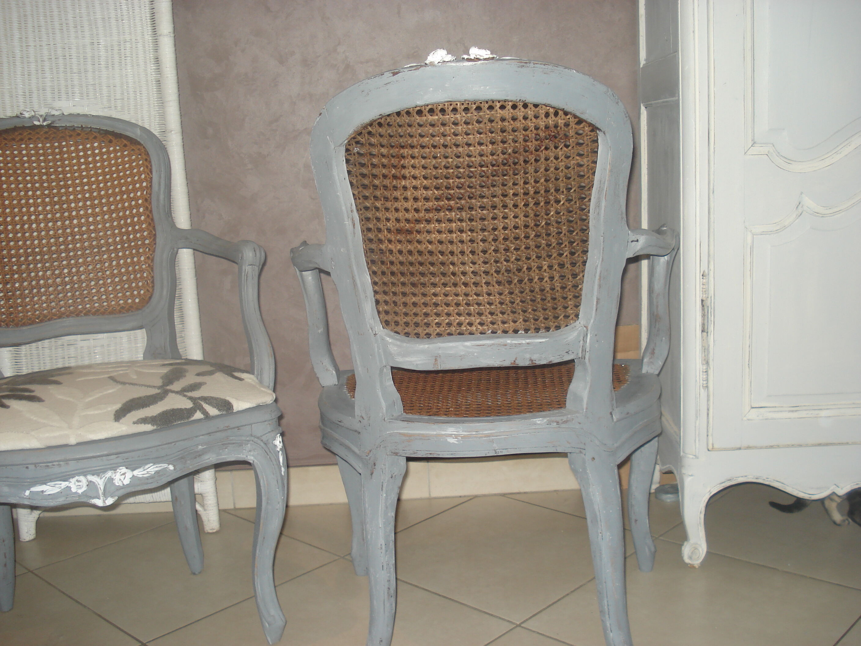 Pair of Louis XV style cannage chairs